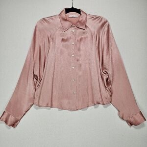 Mango Minimalist Satin Finish Flowy Blouse Capsule Staple Size XS